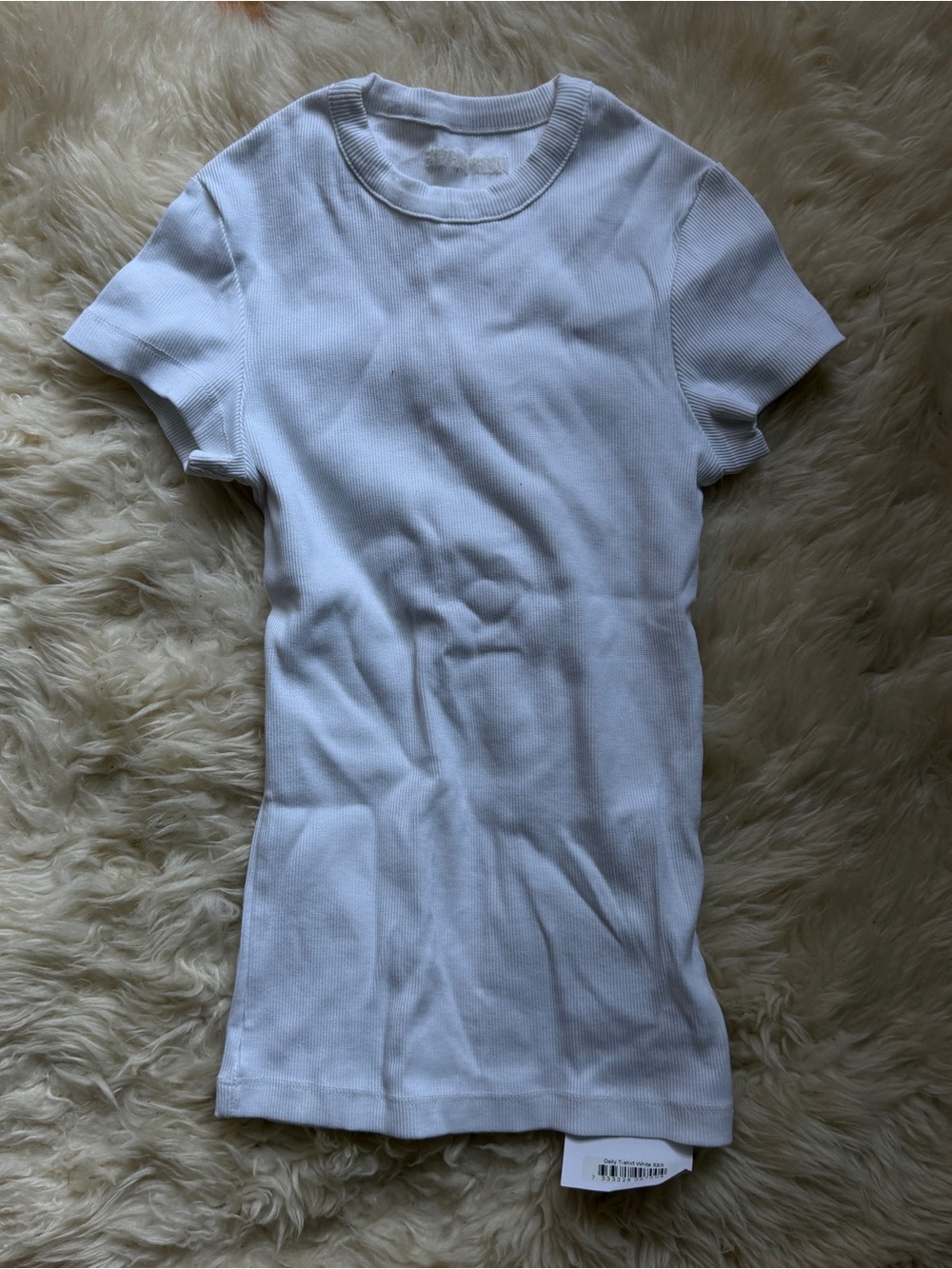 Djerf Avenue White Ribbed Tee with Logo Tag
